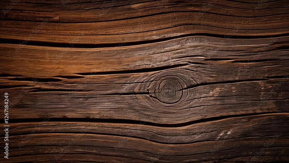 Naklejka premium Close-up of rustic wooden planks with cracks and a natural wood knot. Perfect for vintage textures, backgrounds, and organic design elements.
