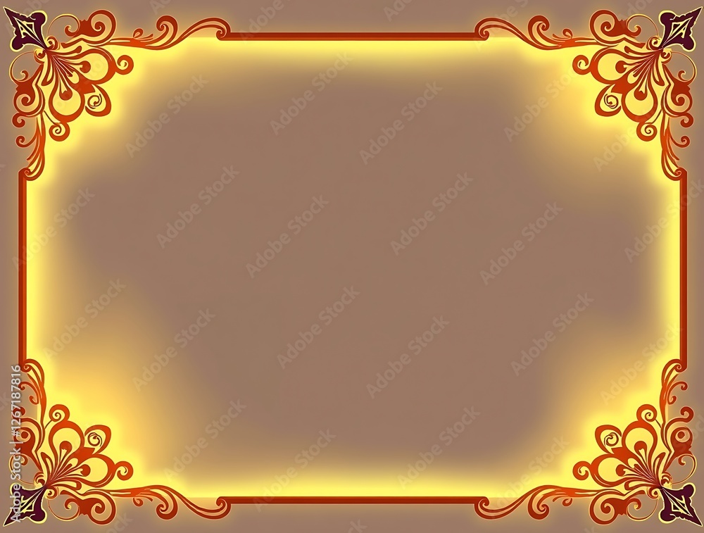 Elegant Ornate Frame With Glowing Yellow Border Elegant Ornate Frame With Glowing Yellow Border