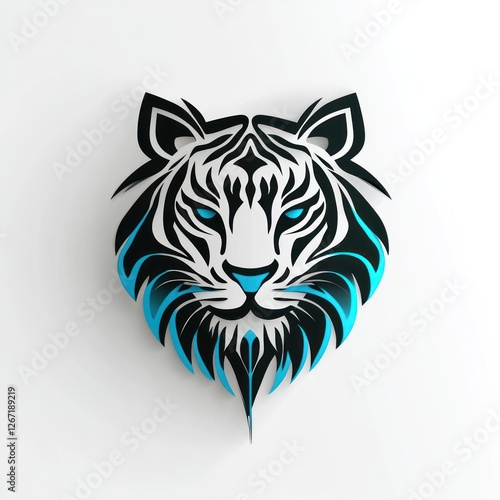 Abstract tiger head art, stylized design, on white background, for print or digital use photo