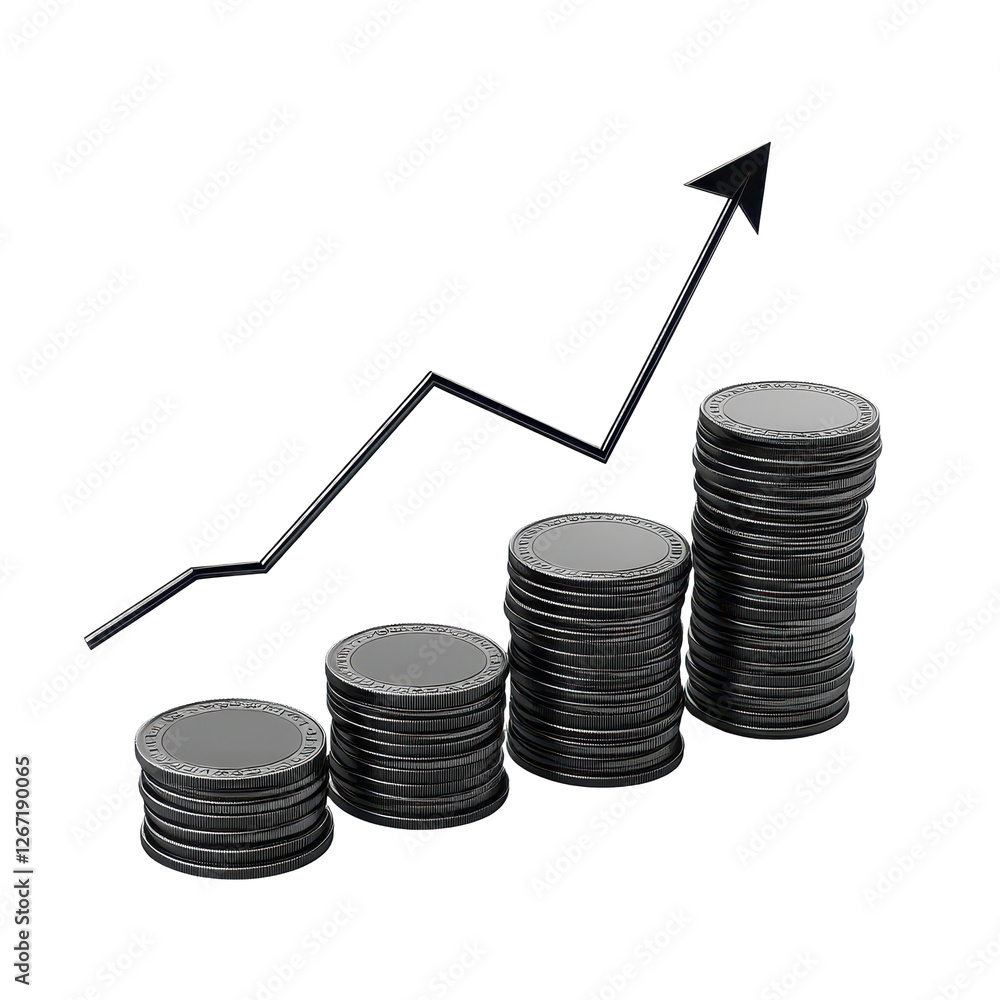 Isolated Rising Success with Stacks of Coins and an Ascending Arrow Isolated Rising Success with Stacks of Coins and an Ascending Arrow
