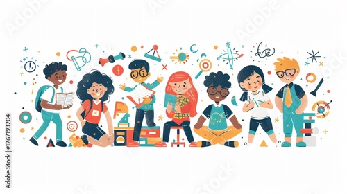 Children Studying Different Subjects in Class
