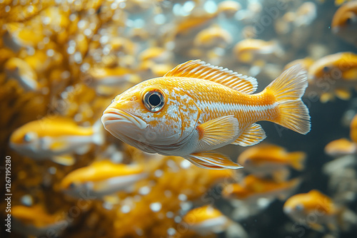 Golden Glimmer, An Aquatic Symphony of Light and Motion