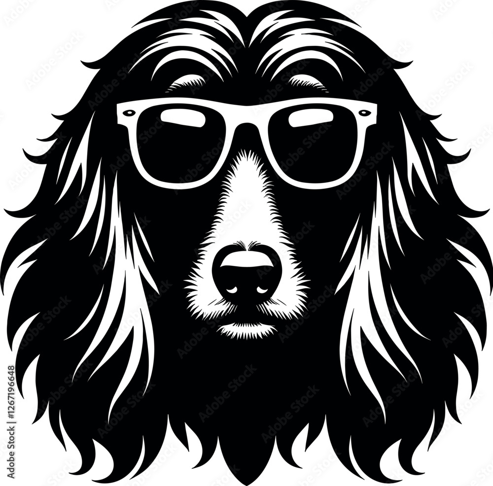 Fototapeta premium Afghan Hound with Glasses vector black silhouette print design