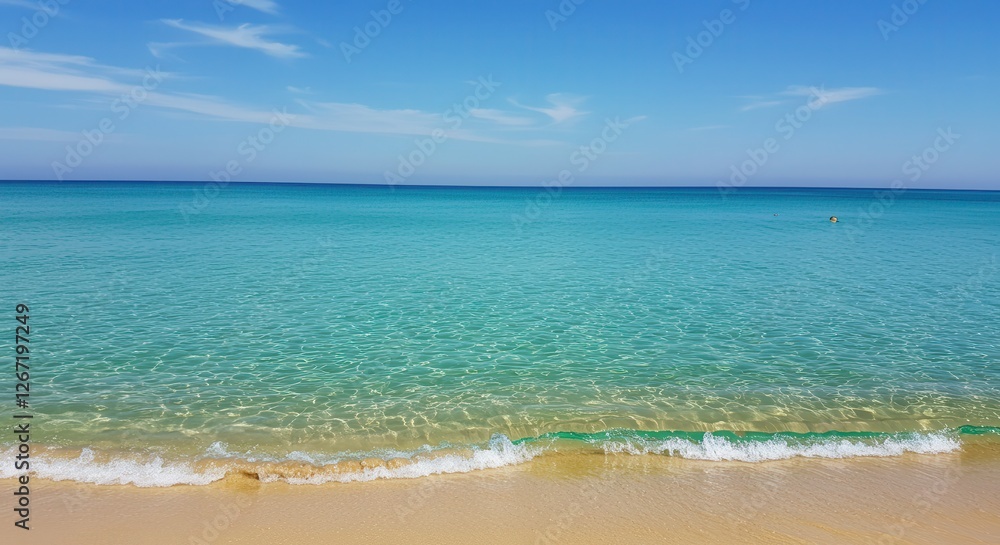 Turquoise Sea and Sandy Beach on a Sunny Summer Day Turquoise Sea and Sandy Beach on a Sunny Summer Day