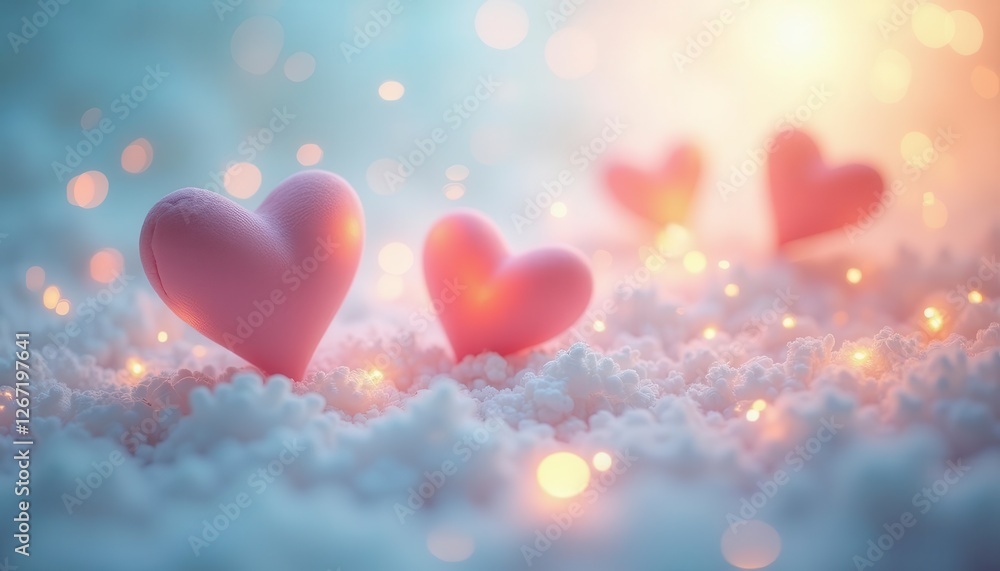 Romantic hearts on snow-like background; heartwarming, festive, and delicate; perfect for Valentine's Day cards or romantic invitations Romantic hearts on snow-like background; heartwarming, festive, and delicate; perfect for Valentine's Day cards or romantic invitations