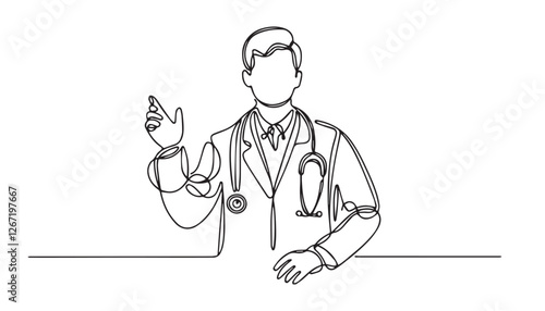 Continuous one single minimal line drawing doctor 