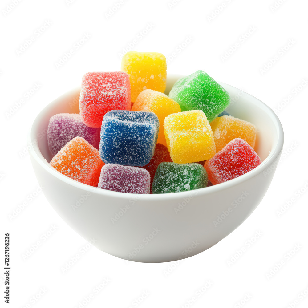 Isolated Dish of Multicolored Sugared Jelly Candies Isolated Dish of Multicolored Sugared Jelly Candies
