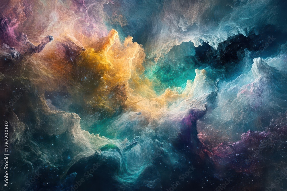cosmic nebula explosion in iridescent colors frozen in time with swirling particles and ethereal light rays piercing through prismatic mist cosmic nebula explosion in iridescent colors frozen in time with swirling particles and ethereal light rays piercing through prismatic mist