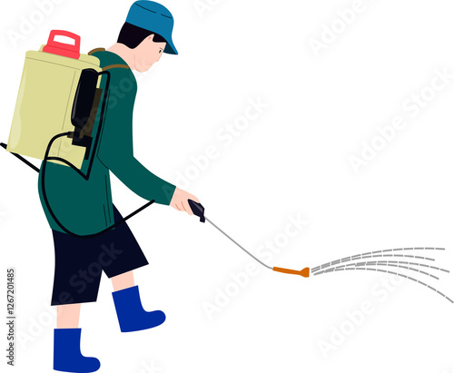 Farmers spray liquid fertilizer clipart 
