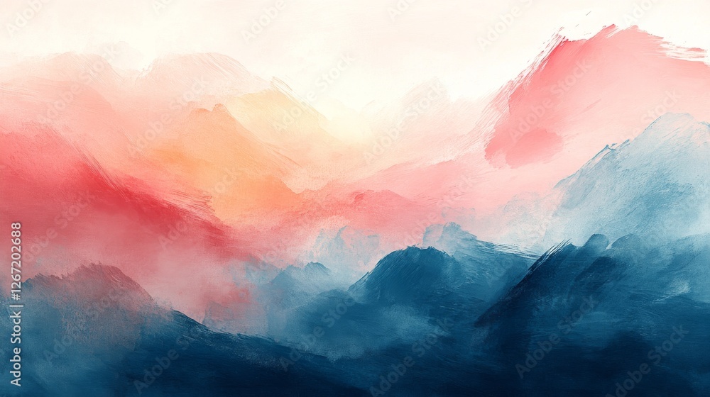 Abstract Mountain Range in Hues of Coral and Teal