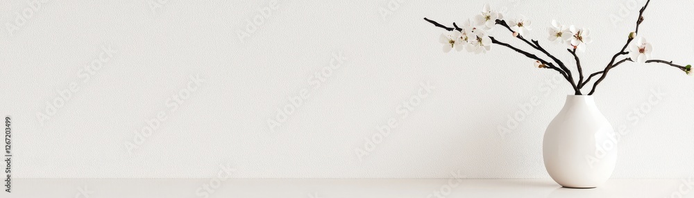 Elegant minimalist vase with blooming branches on a soft background, perfect for home decor inspiration Elegant minimalist vase with blooming branches on a soft background, perfect for home decor inspiration