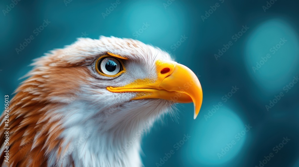 This image showcases a striking eagle framed against a bright blue background, highlighting its sharp features and giving a feel of freedom and majesty. This image showcases a striking eagle framed against a bright blue background, highlighting its sharp features and giving a feel of freedom and majesty.