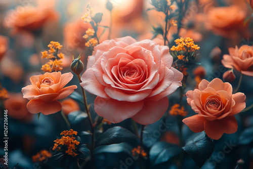Delicate Peach Roses Bathed in Soft Light Floral Still Life Beauty