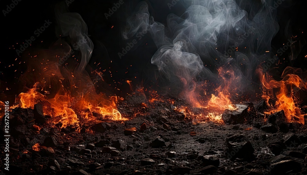 A smoky grunge texture with glowing embers scattered across a rough, dark background. A smoky grunge texture with glowing embers scattered across a rough, dark background.