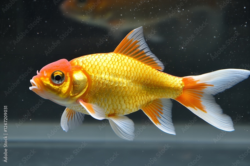 Vibrant Goldfish Swimming in Aquarium Tank Aquatic Pet Vivid Colors Detailed Scales Vibrant Goldfish Swimming in Aquarium Tank Aquatic Pet Vivid Colors Detailed Scales