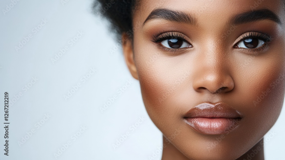 Naklejka premium A close-up of a person's face with different skin tones blending together, symbolizing diversity, ultra-realistic,