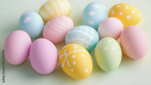 A close-up shot of softly hued Easter eggs, symbolizing renewal and festivity.