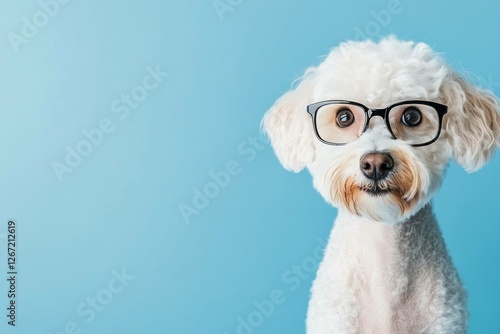 Wallpaper Mural Cute white dog wearing glasses with a surprised expression against a light blue background, ideal for pet related concepts, education, and humor Torontodigital.ca