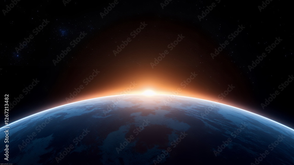 Fototapeta premium 広大な宇宙、地球の日の出 