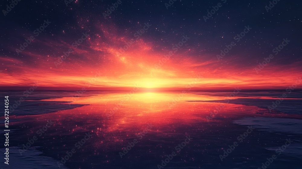 Fototapeta premium Vivid sunset reflecting in a serene body of water