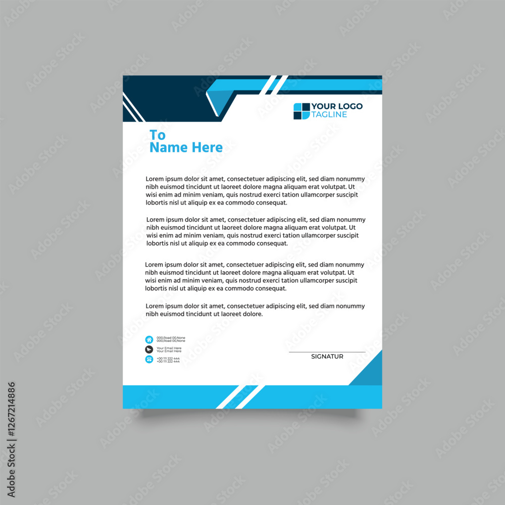 Obraz premium Modern corporate letterhead template design. Creative and Professional business letterhead design template. Letterhead template in flat style