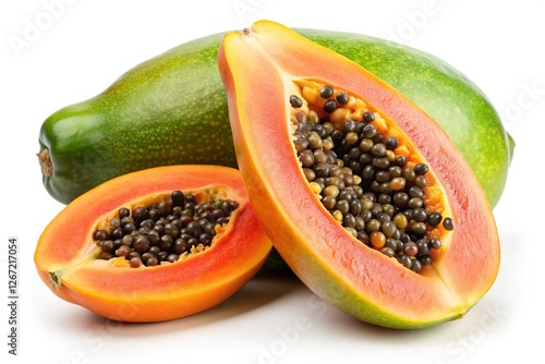 Wallpaper Mural Whole and Half of Ripe Papaya Fruit with Seeds Isolated on White Background Torontodigital.ca