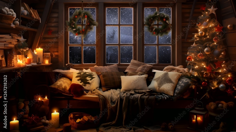 Cozy living room with fireplace candles and plush blankets Cozy living room with fireplace candles and plush blankets
