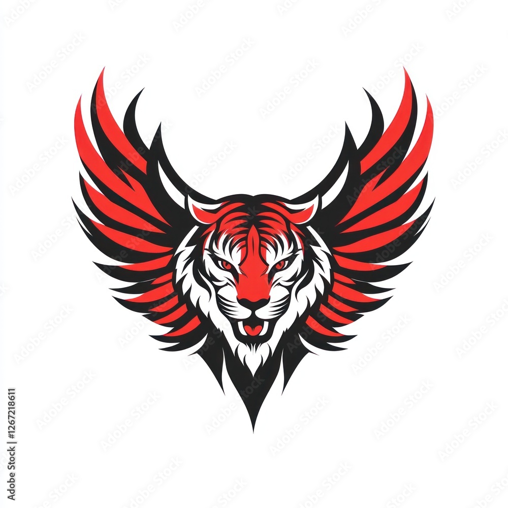 Naklejka premium Winged tiger mascot, fierce expression, white background, logo design (2)