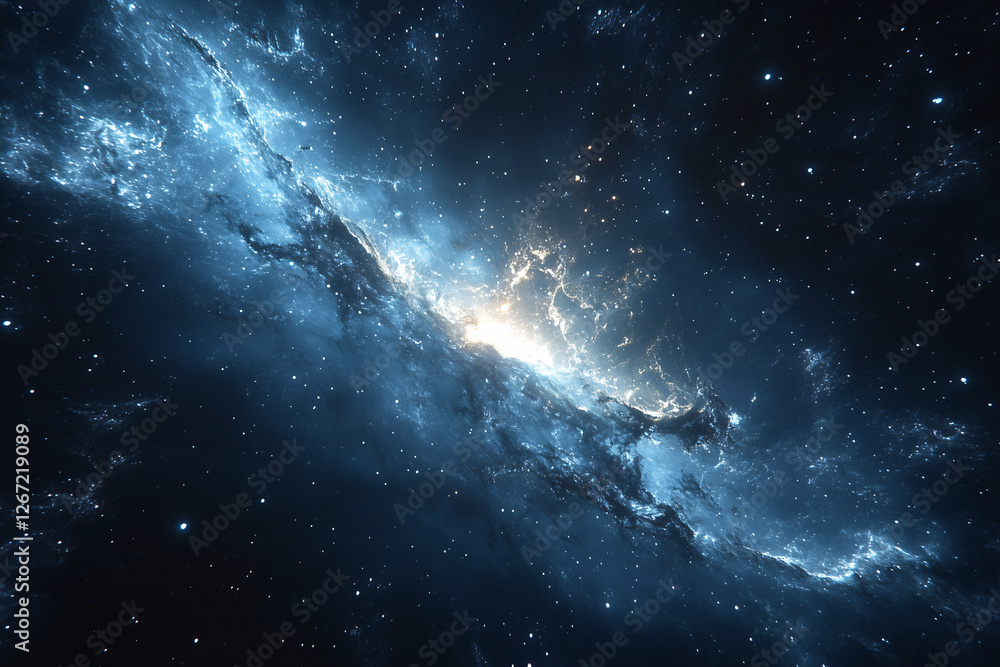 Fototapeta premium Cosmic Nebula: A celestial tapestry of swirling gas and dust, illuminated by a brilliant, radiant core, evokes a sense of awe and mystery in this breathtaking nebula image. 