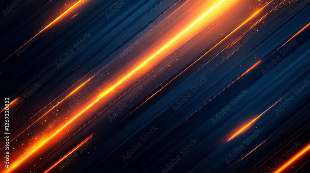 Diagonal orange light streaks contrast dark textured blue background Diagonal orange light streaks contrast dark textured blue background