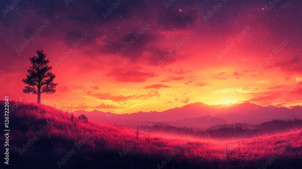 Fototapeta premium Fiery Sunset over Majestic Mountains