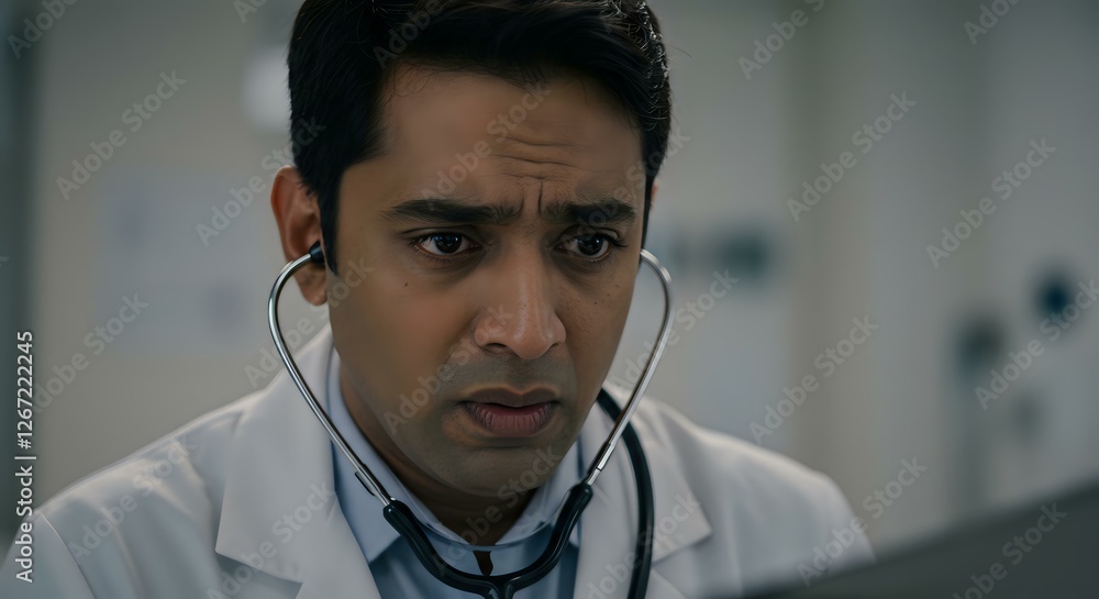Medical Professional in Distress: Stethoscope Around Neck, Concerned