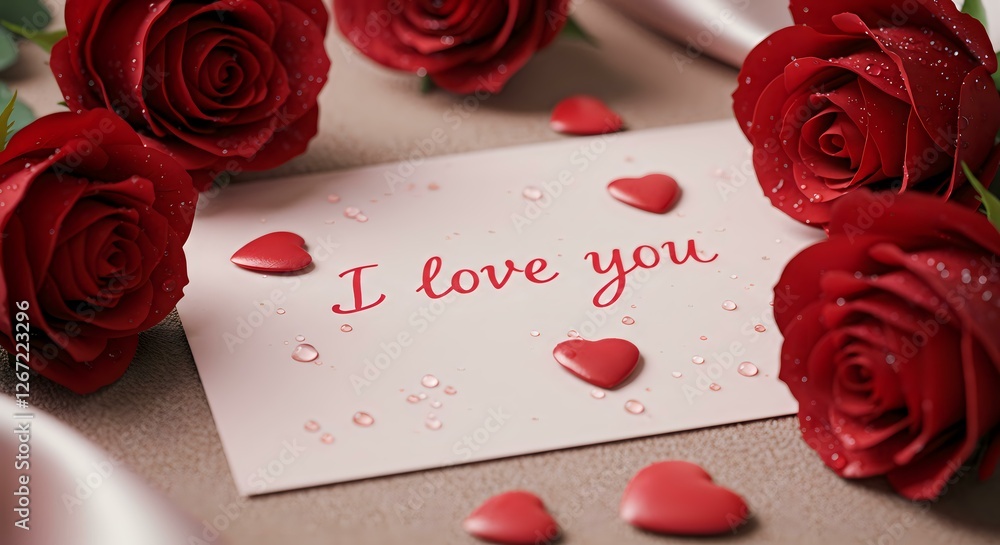 - "Romantic Love Message with Red Roses and Hearts