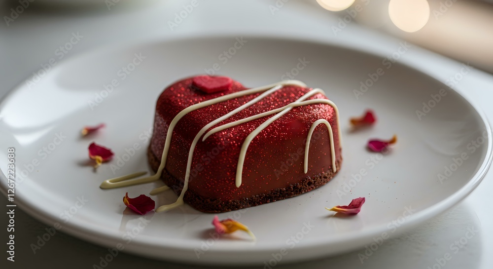 Romantic Heart-Shaped Dessert with Rose Petals and White Chocolate