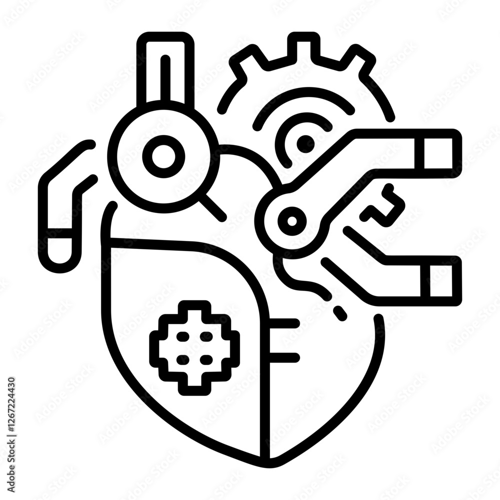 Artificial heart icon in linear style Artificial heart icon in linear style