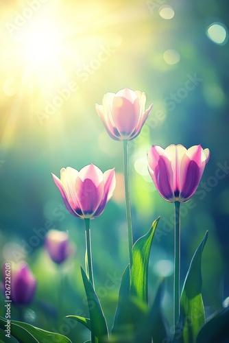 Pink Tulips in Soft Sunlight A Close-Up, Shallow Depth of Field, Vibrant Colors, and Dreamy Bokeh