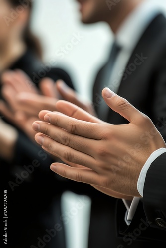 Vertical businessman's hand clapping. Congratulation, appreciation concept photo