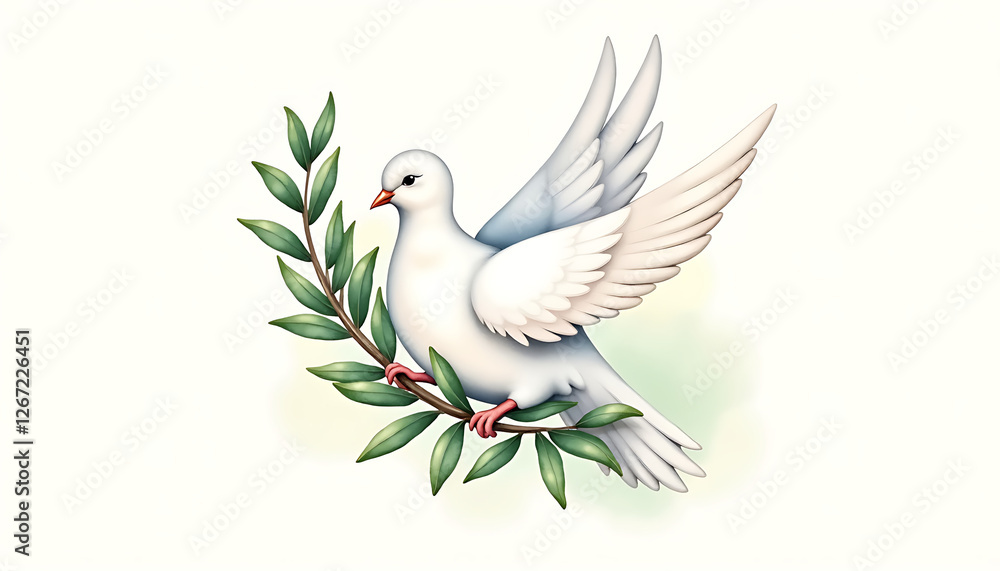 Obraz premium Dove holding olive branch in flight