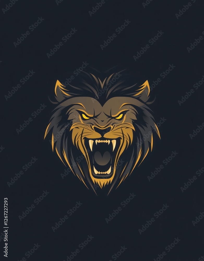 Obraz premium Roaring lion head, dark background, gaming logo