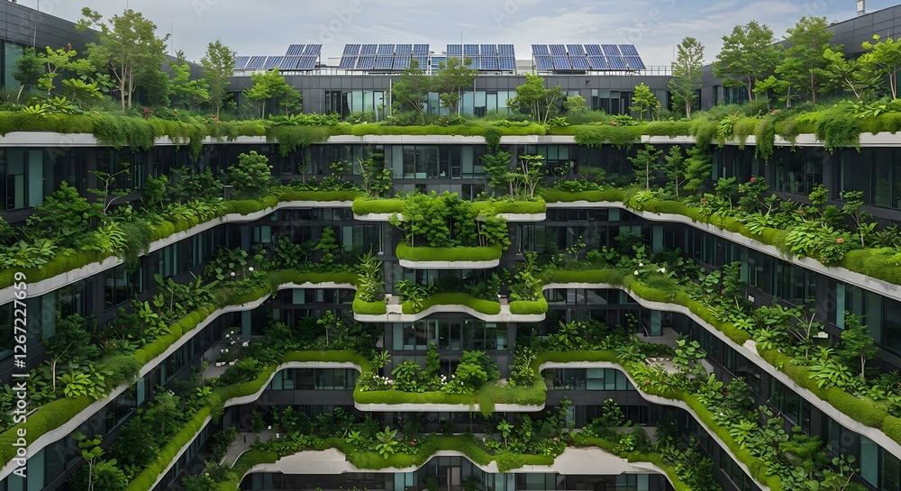 Green Roofed Building with Solar Panels