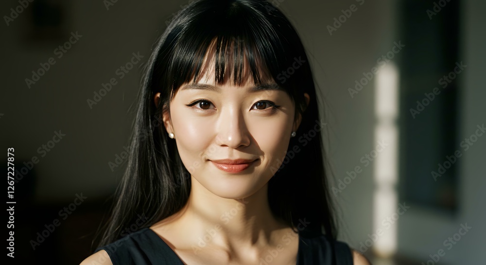 A Warmly Smiling Young Woman in a Black Top