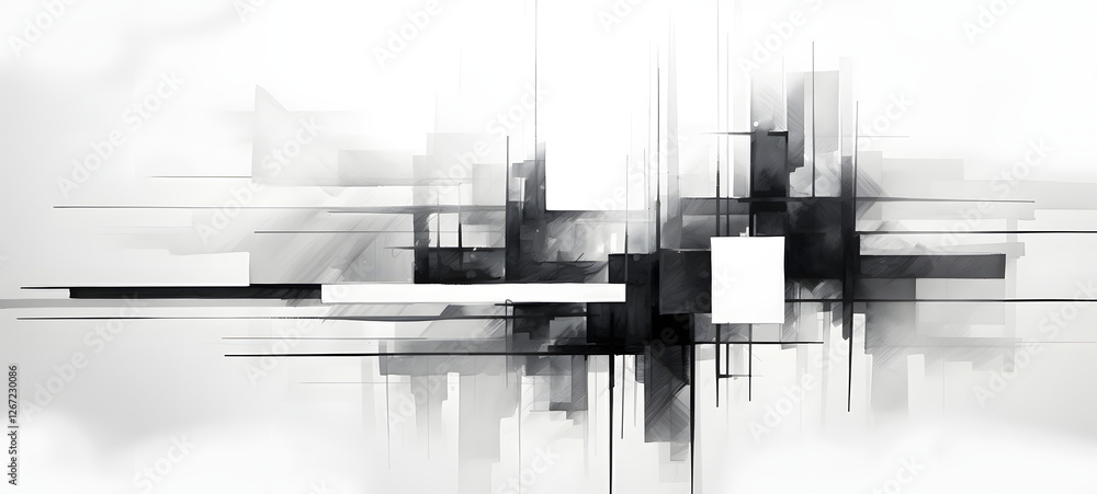 Fototapeta premium abstract fragmented shapes black and white, ai generative