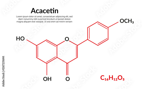 Acacetin plant flavonol, molecular structure formula, suitable for education or chemistry science content. Vector illustration