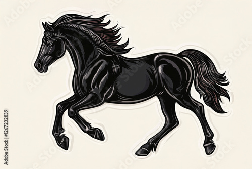 This striking image features a powerful black horse in mid-gallop, with flowing mane and muscular form, symbolizing freedom, strength, and the beauty of nature. photo