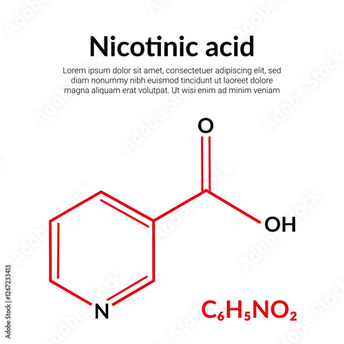 Nicotinic acid or Niacin (Vitamin B3) molecular structure formula, suitable for education or chemistry science content. Vector illustration