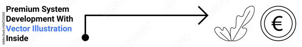 Curved arrow links concept of progress to plant symbolizing growth and euro coin. Ideal for finance, systems, business growth, investments, economy, strategy, flat landing page banner Curved arrow links concept of progress to plant symbolizing growth and euro coin. Ideal for finance, systems, business growth, investments, economy, strategy, flat landing page banner