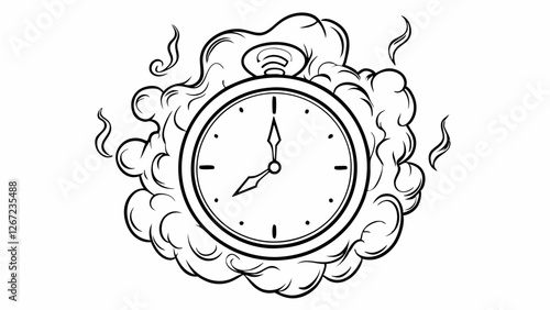 Illustration of a clock surrounded by smoke, symbolizing the passage of time and environmental challenges