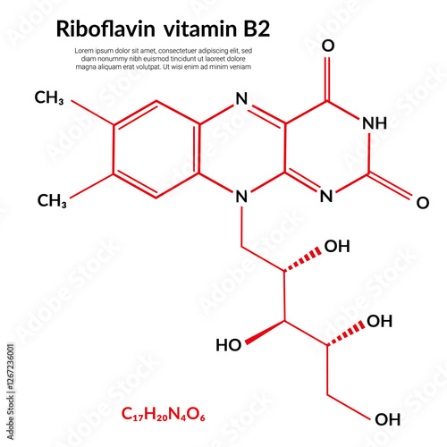 Vitamin B2 (riboflavin) molecular structure formula, suitable for education or chemistry science content. Vector illustration