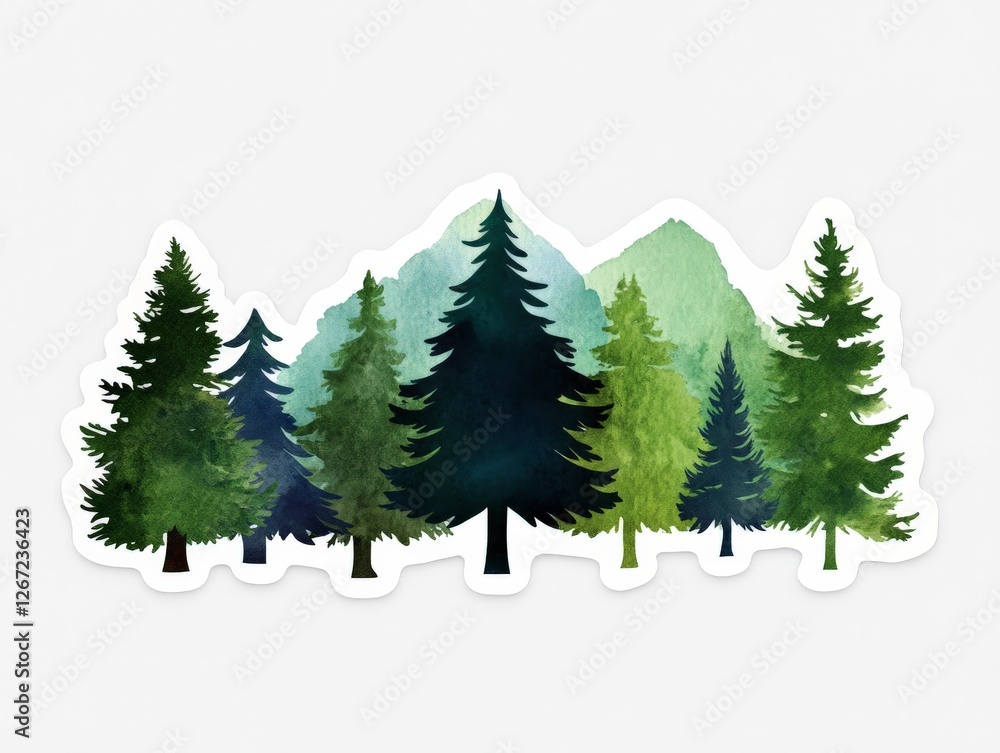 Fototapeta premium Digital illustration of stylized evergreen trees in various shades of green symbolizing biodiversity environmental conservation and natural ecosystem representation in artistic form