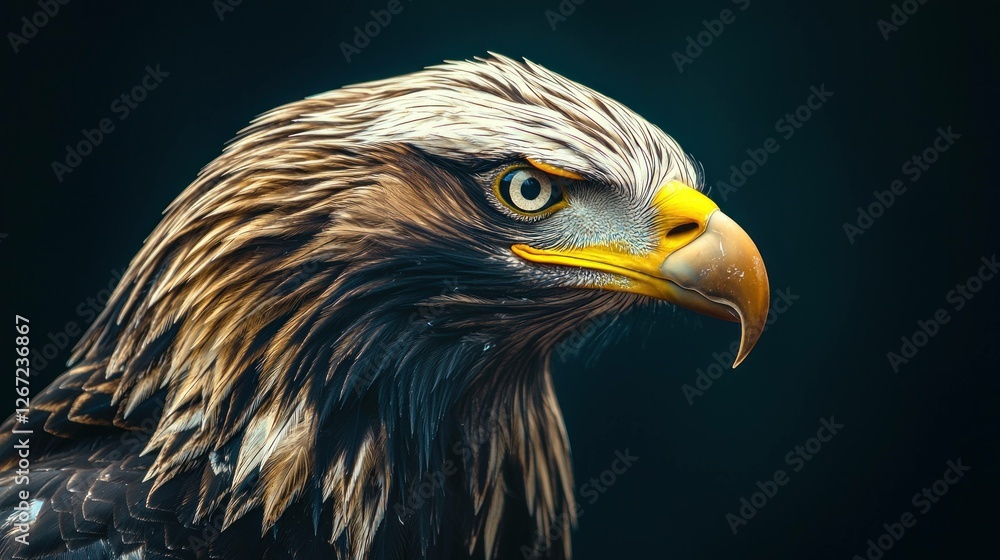 Majestic golden eagle close up showcasing sharp eyes and powerful beak against a dark background, symbolizing freedom and wildlife beauty Majestic golden eagle close up showcasing sharp eyes and powerful beak against a dark background, symbolizing freedom and wildlife beauty